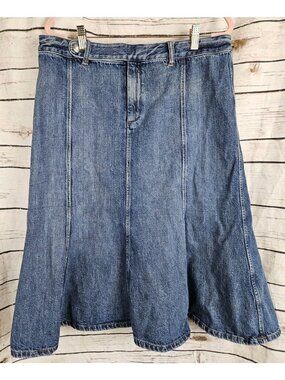 Ralph Lauren Jeans Co Denim Skirt 14 Vintage Flared Midi Y2K Trumpet Womens